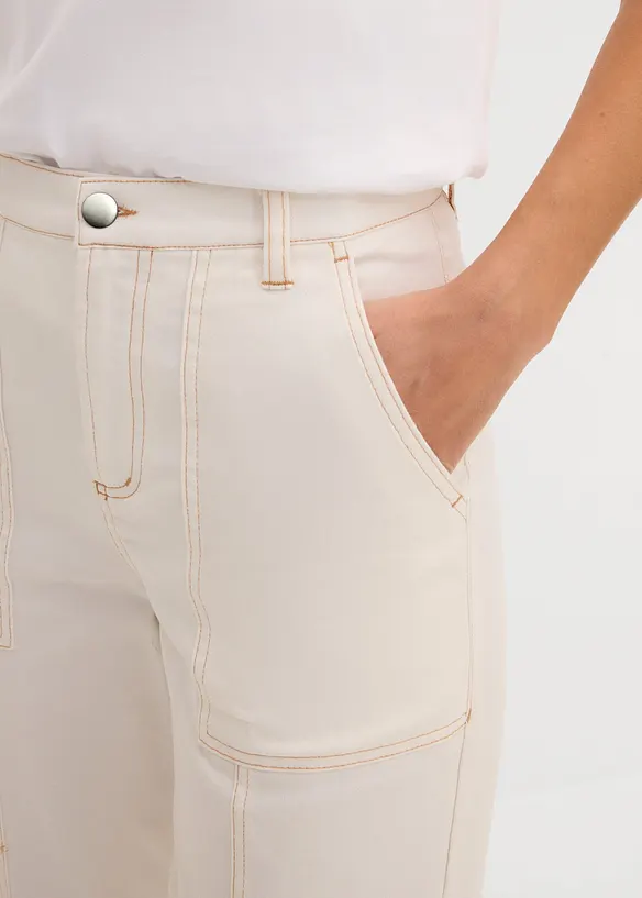 Pantaloni cropped in twill di misto cotone elasticizzato, bonprix