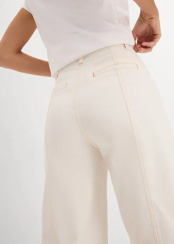 Pantaloni cropped in twill di misto cotone elasticizzato, bonprix
