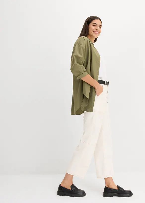 Pantaloni cropped in twill di misto cotone elasticizzato, bonprix