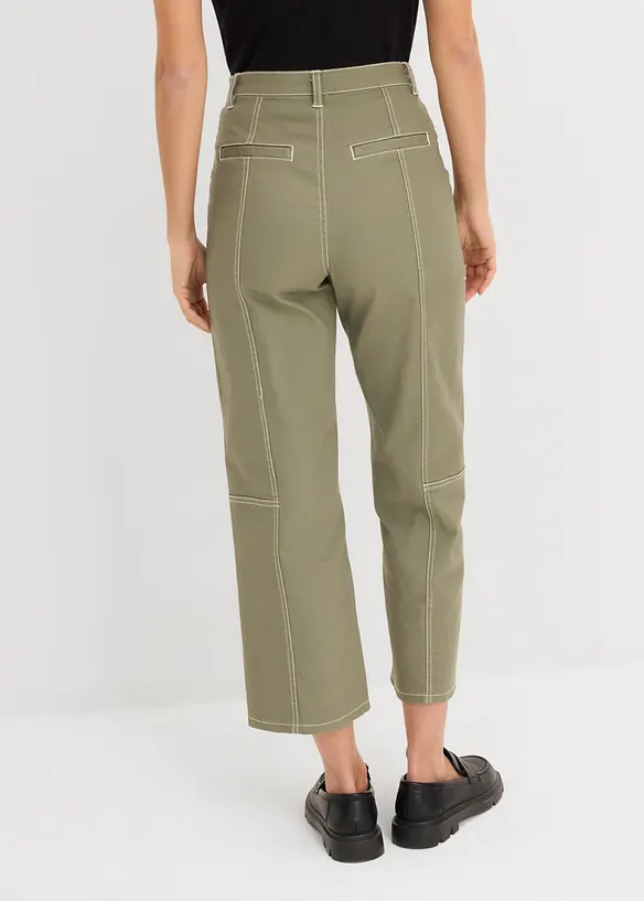 Pantaloni cropped in twill di misto cotone elasticizzato, bonprix