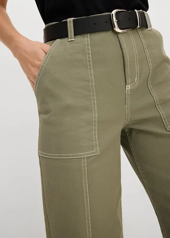 Pantaloni cropped in twill di misto cotone elasticizzato, bonprix