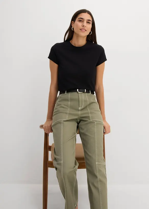 Pantaloni cropped in twill di misto cotone elasticizzato, bonprix