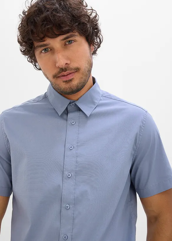 Camicia a maniche corte elasticizzata, slim fit, bonprix