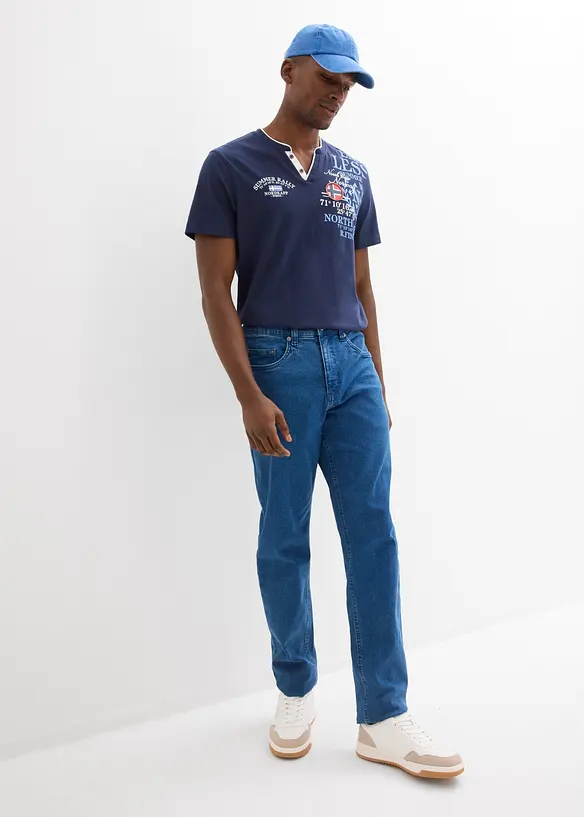 T-shirt serafino a maniche corte in puro cotone biologico, bonprix