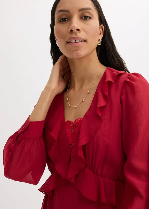 Abito in chiffon con pizzo e volant, bonprix