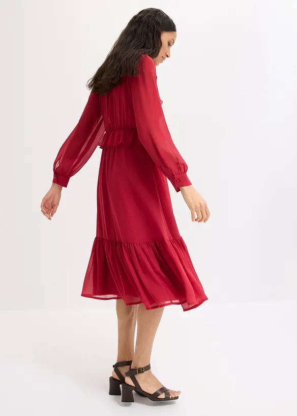 Abito in chiffon con pizzo e volant, bonprix