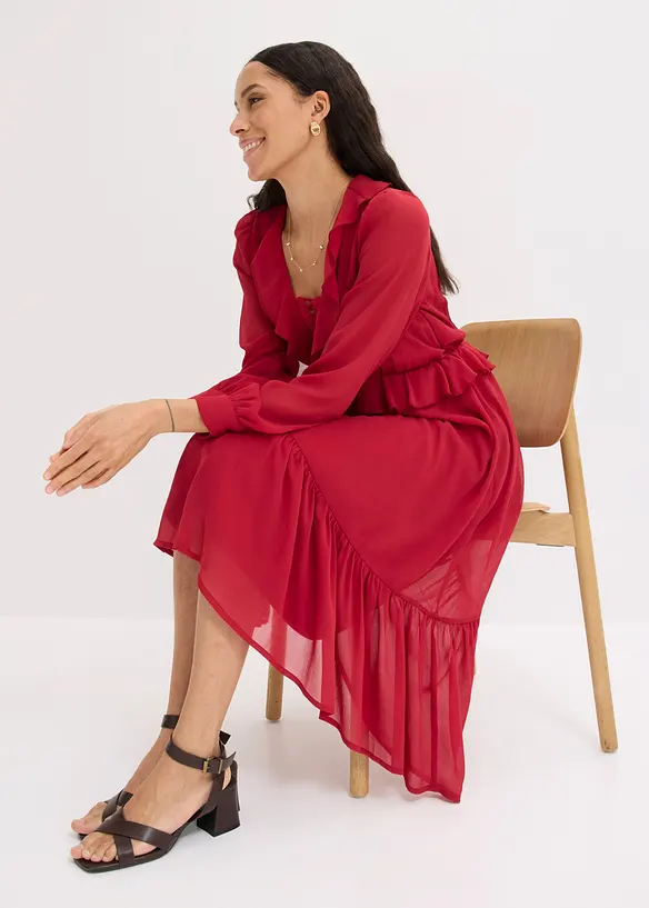 Abito in chiffon con pizzo e volant, bonprix