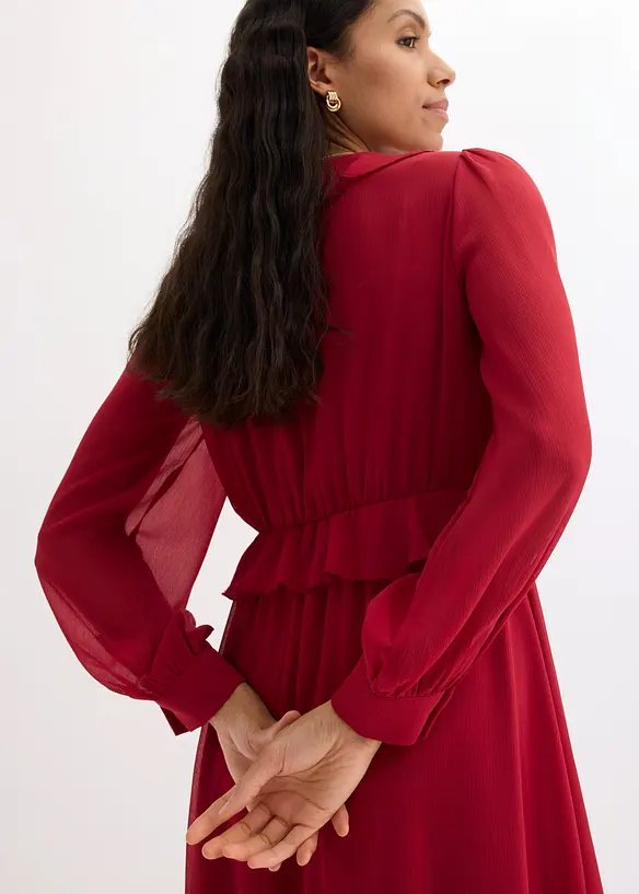 Abito in chiffon con pizzo e volant, bonprix