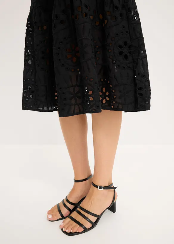 Abito midi in puro cotone con ricami traforati, bonprix