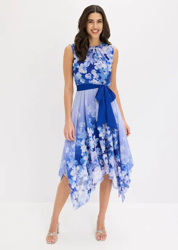 Abito di chiffon con fondo a punte e fusciacca, bonprix