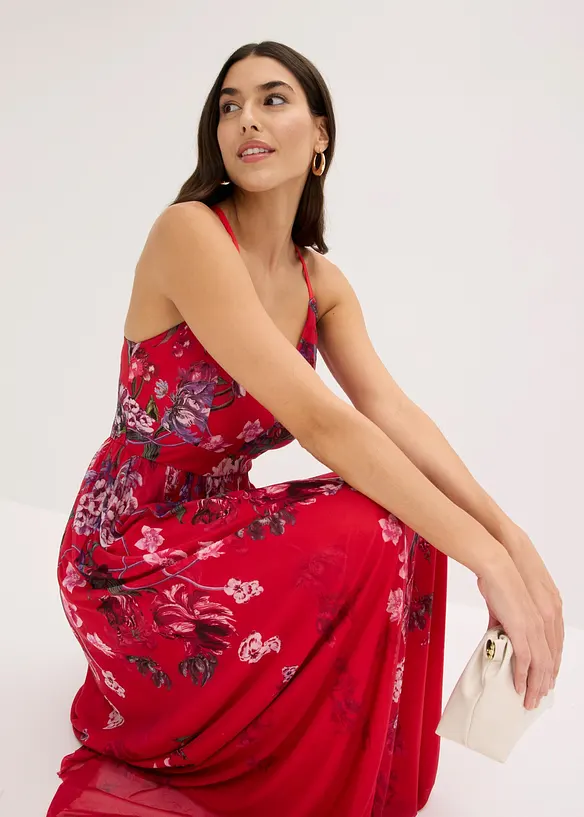 Abito lungo in tulle delicato con spalline, bonprix