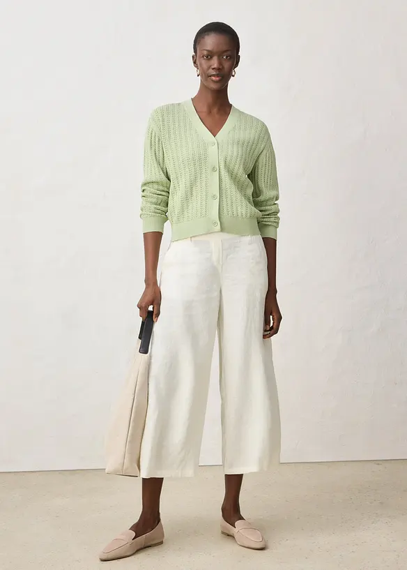 Cardigan traforato in misto lino, bonprix