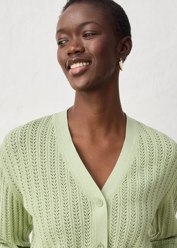 Cardigan traforato in misto lino, bonprix