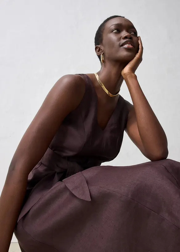 Abito midi in puro lino, bonprix