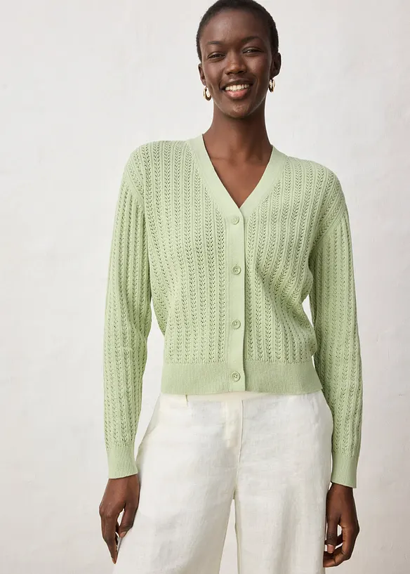 Cardigan traforato in misto lino, bonprix