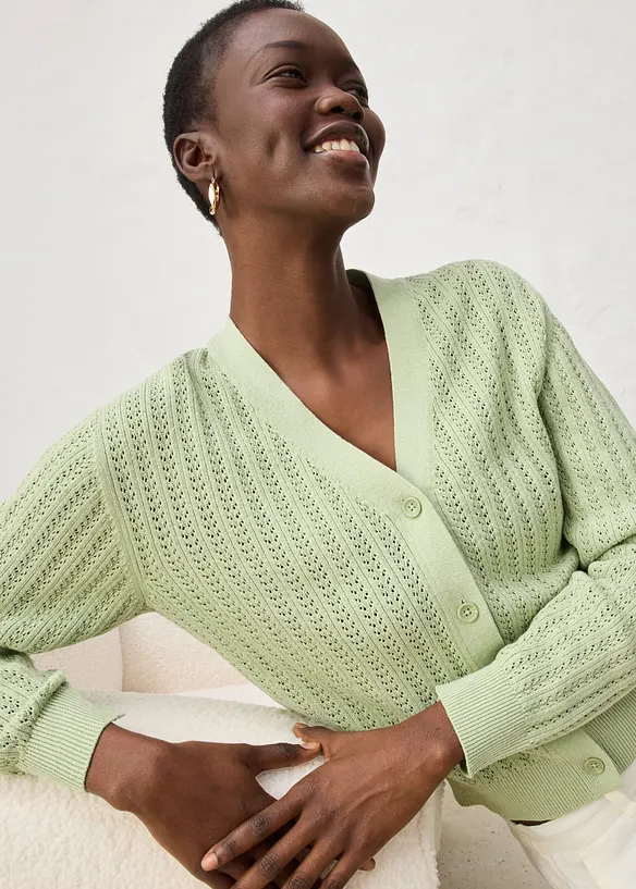 Cardigan traforato in misto lino, bonprix
