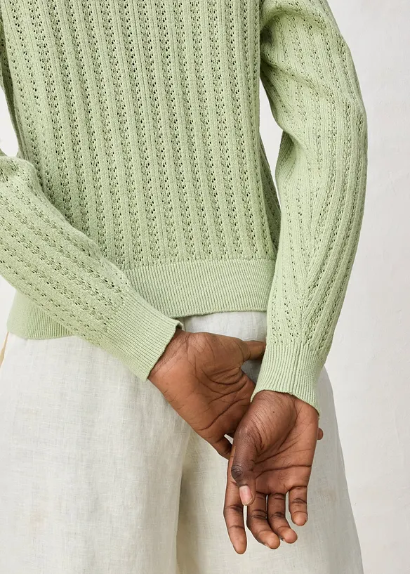 Cardigan traforato in misto lino, bonprix