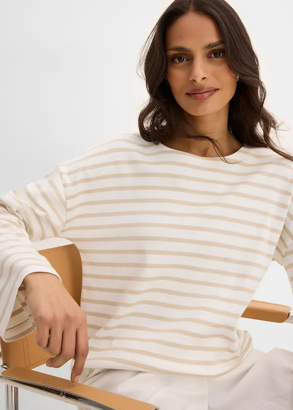 Maglia a maniche lunghe a righe in cotone biologico, bonprix