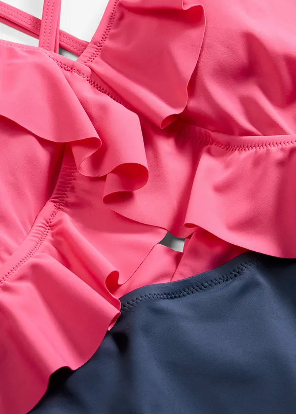 Costume intero con cut-out e volant, bonprix