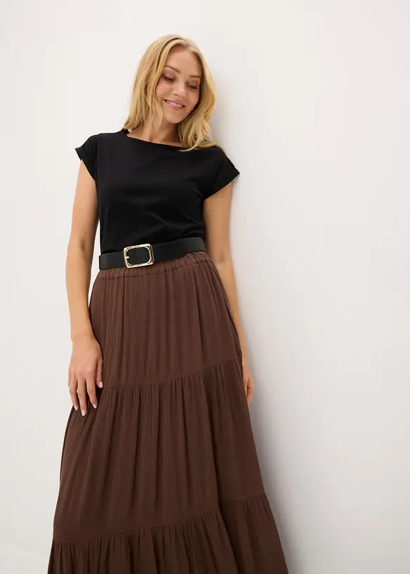 Gonna a balze lunga in viscosa operata, bonprix