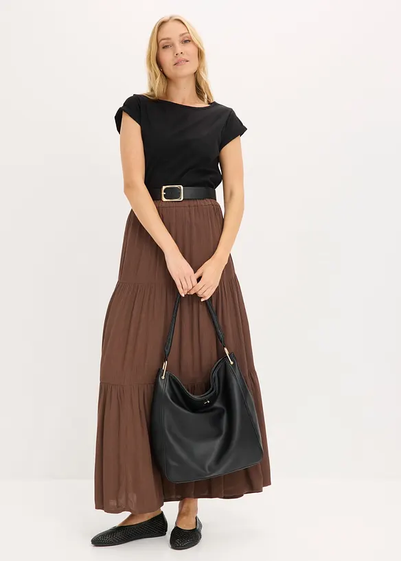 Gonna a balze lunga in viscosa operata, bonprix