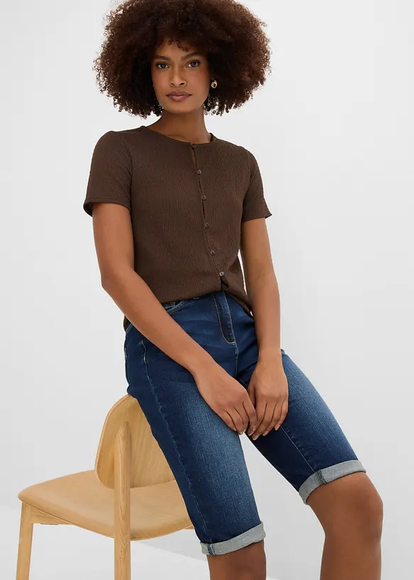 Bermuda in jeans con vita media parzialmente elasticizzata, bonprix