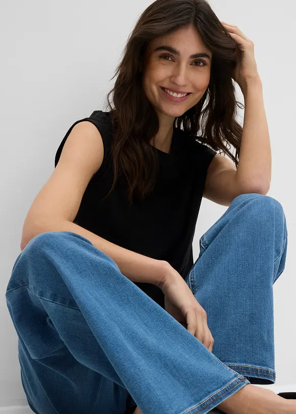 Jeans wide leg con cinta comoda, vita media, bonprix