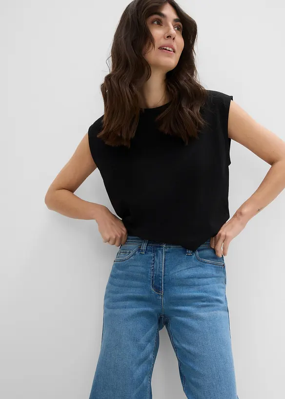 Jeans wide leg con cinta comoda, vita media, bonprix