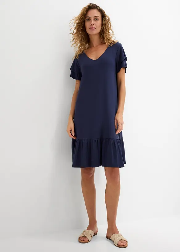 Abito di jersey con balza in misto viscosa, bonprix