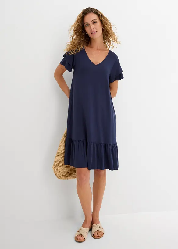 Abito di jersey con balza in misto viscosa, bonprix
