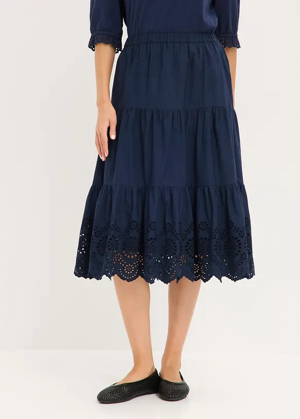 Gonna a balze con ricami traforati, bonprix