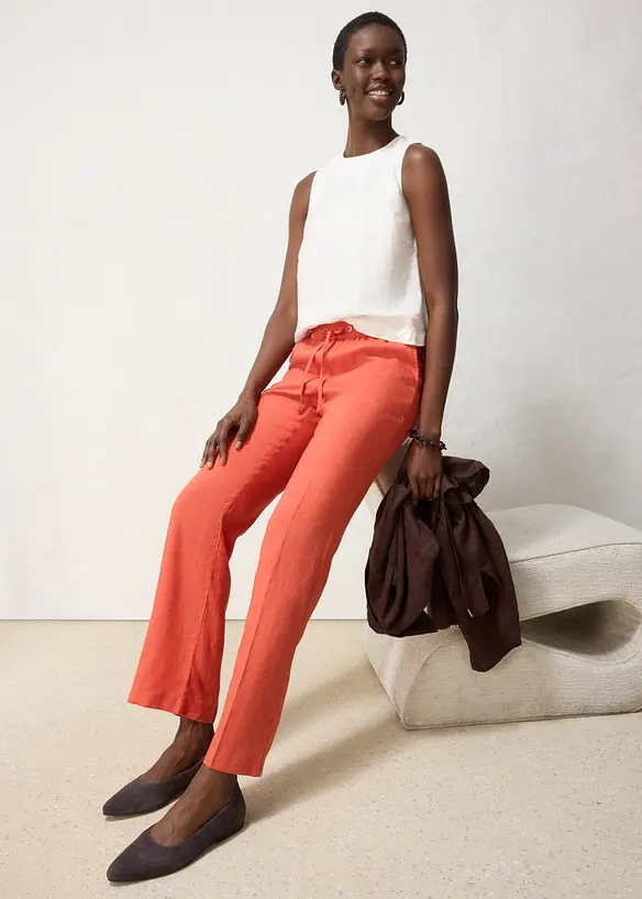 Pantaloni con elastico in vita in puro lino, bonprix
