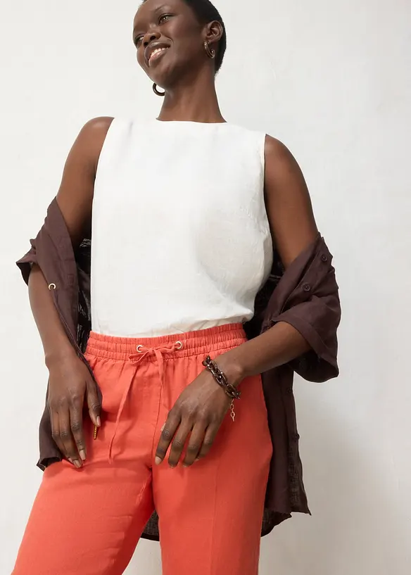 Pantaloni con elastico in vita in puro lino, bonprix