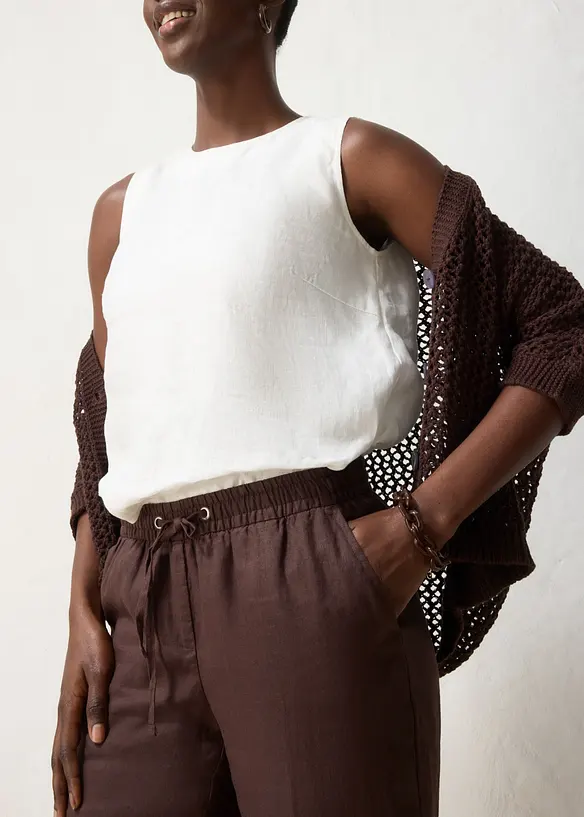 Pantaloni con elastico in vita in puro lino, bonprix
