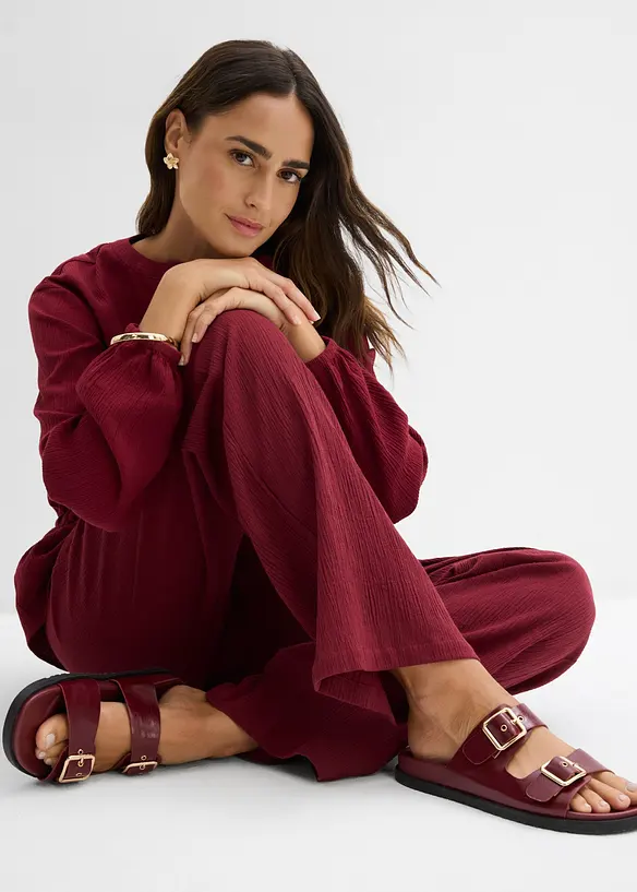 Pantaloni in crinkle strutturato con elastico in vita, bonprix