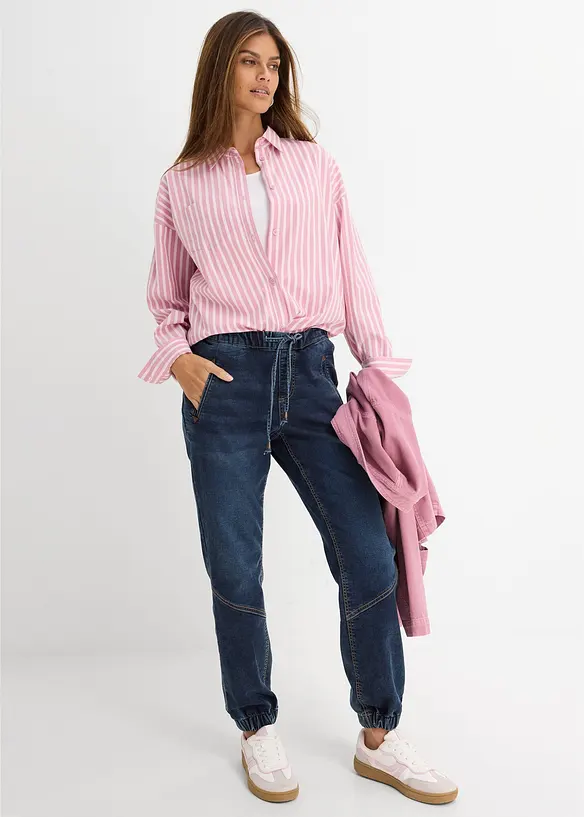 Jogger di jeans elasticizzati, vita media, bonprix