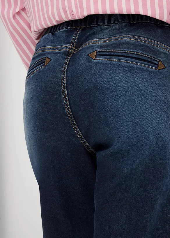 Jogger di jeans elasticizzati, vita media, bonprix