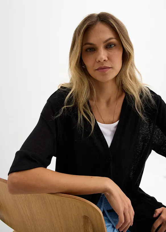 Cardigan lungo effetto lino, bonprix