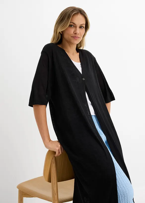 Cardigan lungo effetto lino, bonprix