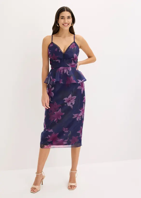 Abito da cocktail in tulle delicato con dettagli all'uncinetto, bonprix