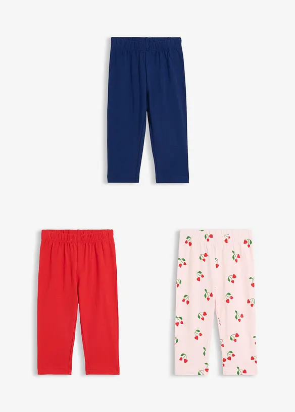 Leggings a pinocchietto in misto cotone elasticizzato (pacco da 3), bonprix