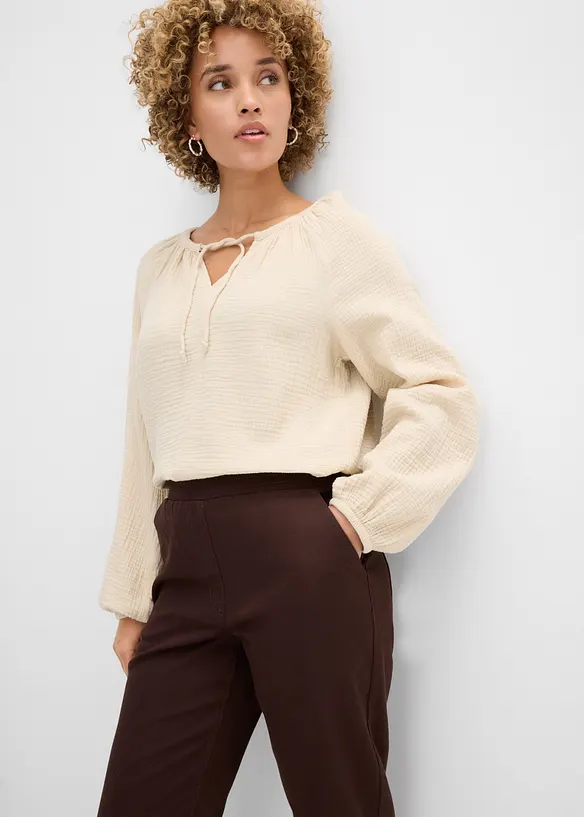 Pantaloni a palloncino in twill di misto cotone ed elastan, bonprix