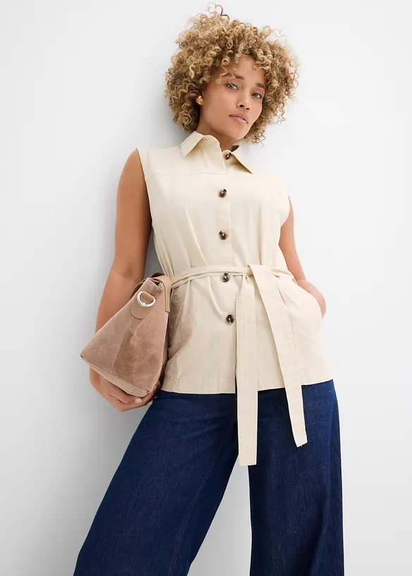 Gilet di cotone con cintura, bonprix