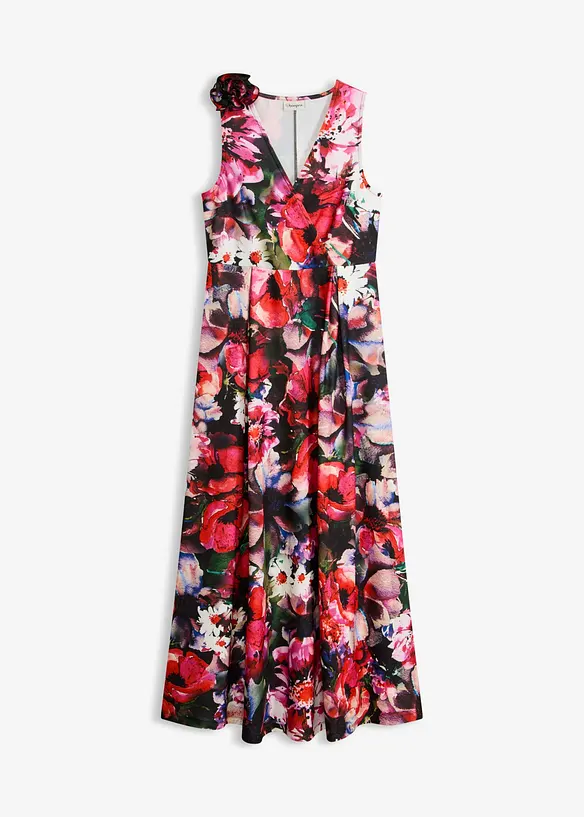 Abito da sera in cr&ecirc;pe operato con applicazione floreale, bonprix