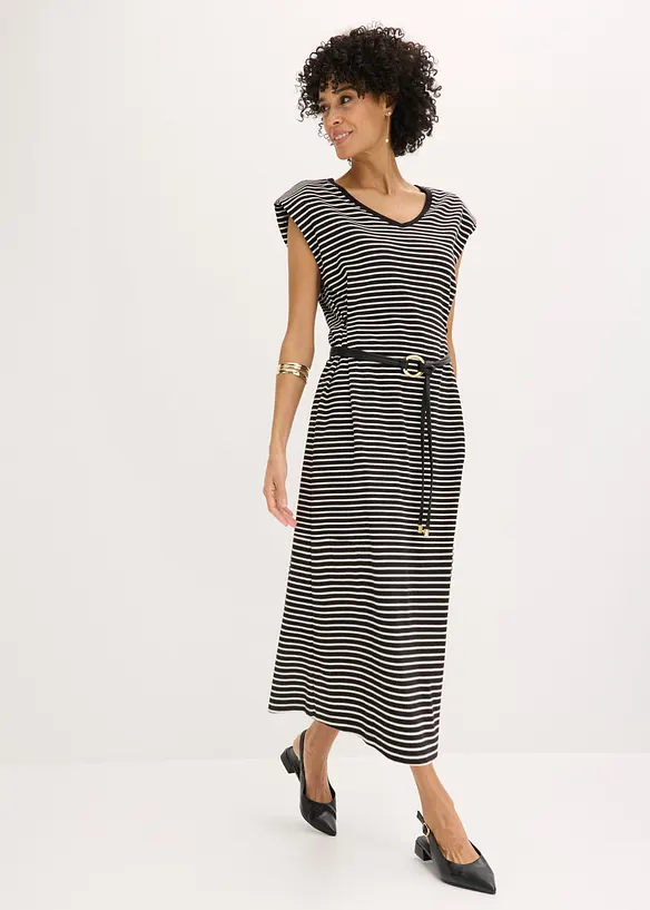 Abito di jersey a righe con vita regolabile, bonprix