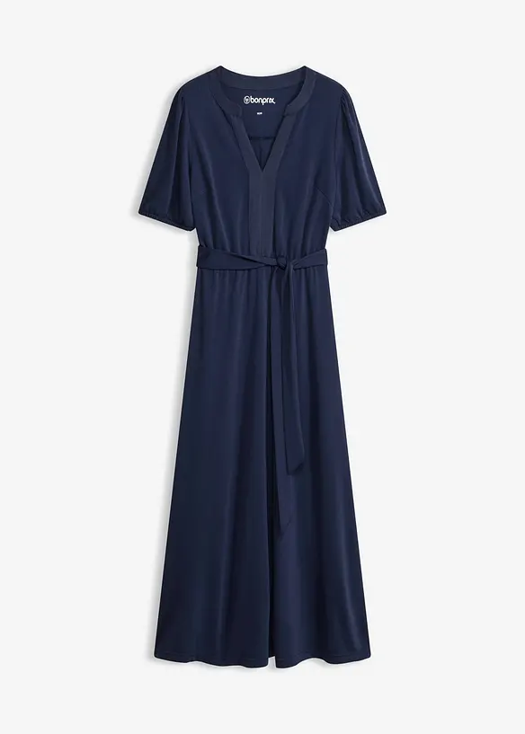 Abito midi in piquet di viscosa con inserto di satin, bonprix