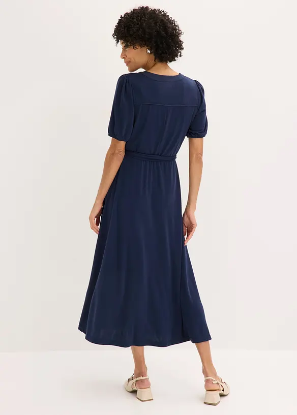 Abito midi in piquet di viscosa con inserto di satin, bonprix