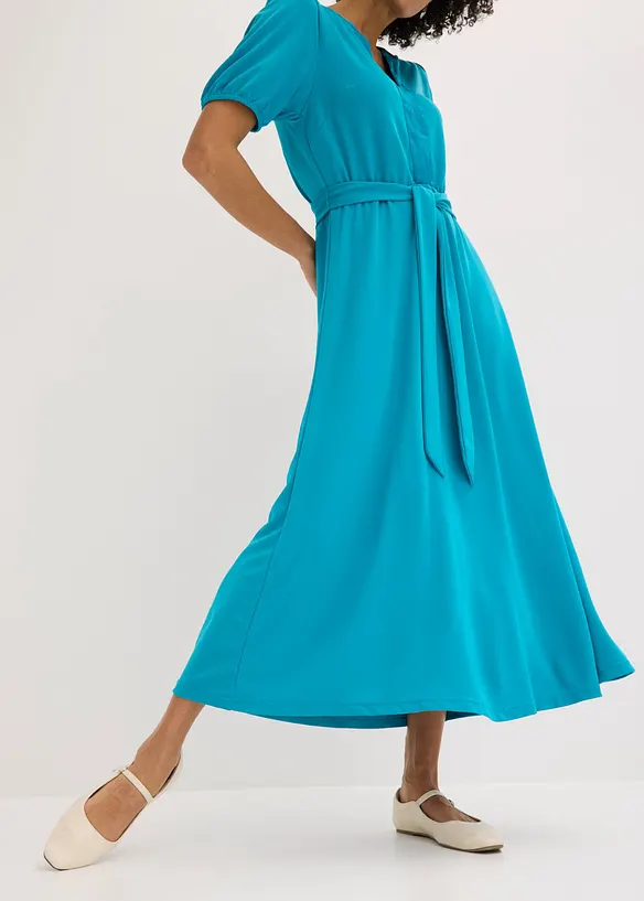 Abito midi in piquet di viscosa con cintura da annodare, bonprix
