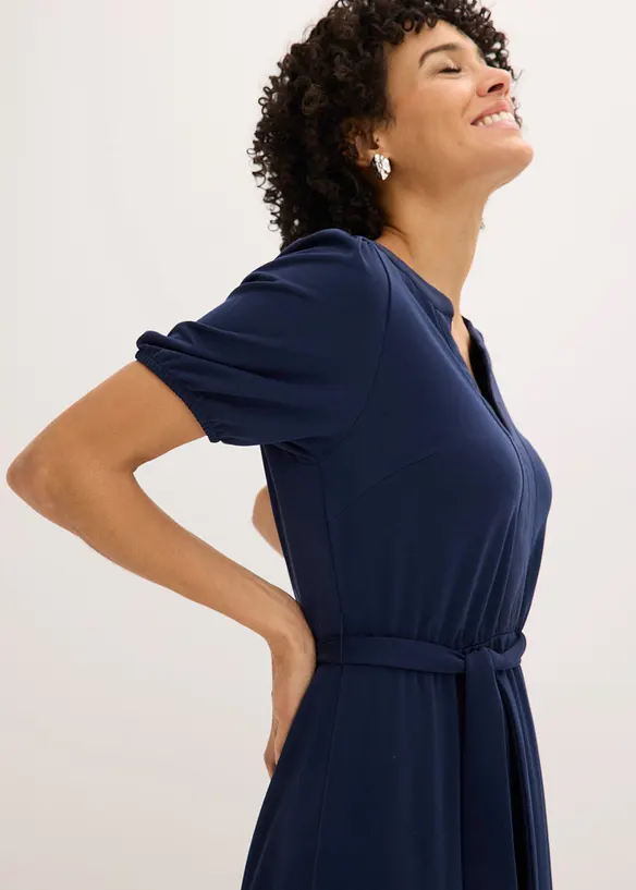 Abito midi in piquet di viscosa con inserto di satin, bonprix
