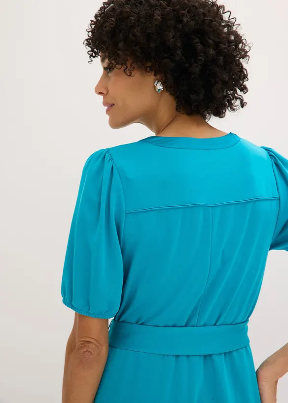 Abito midi in piquet di viscosa con cintura da annodare, bonprix